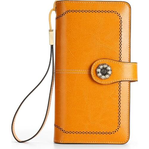 Functional Womens Ladys Wallet Multi RFID Female Travel Purse Zipper Cow Wallet Purse Leather