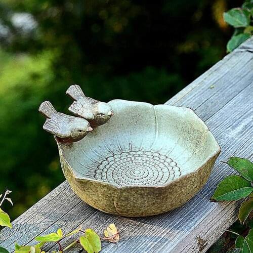 Ceramic Birth Baths Garden Decor Birth Feeder Ceramic Aquarium Retro Finish Bird Feeder Garden Decor Birth Feeder Tray