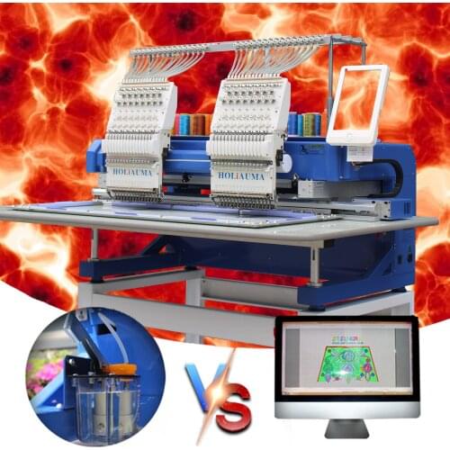 Two Head computerized embroidery machine fot cap,flat,t-shirt with 15 colors embroidery machine hot sale in Barudan
