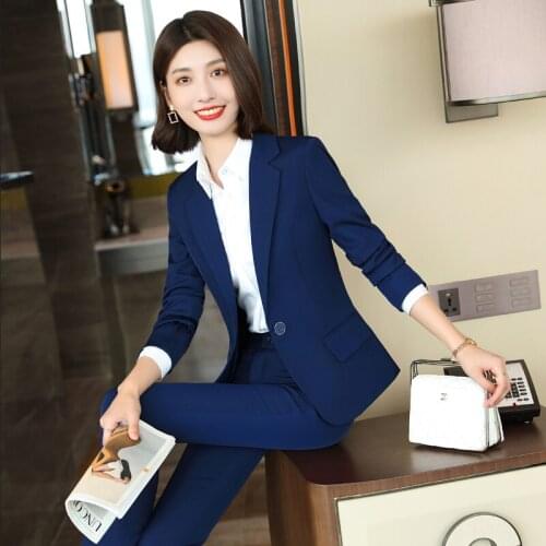 White autumn winter new womens suit pants suit office pants professional jacket and Pants Set2 piece set pant suits for women