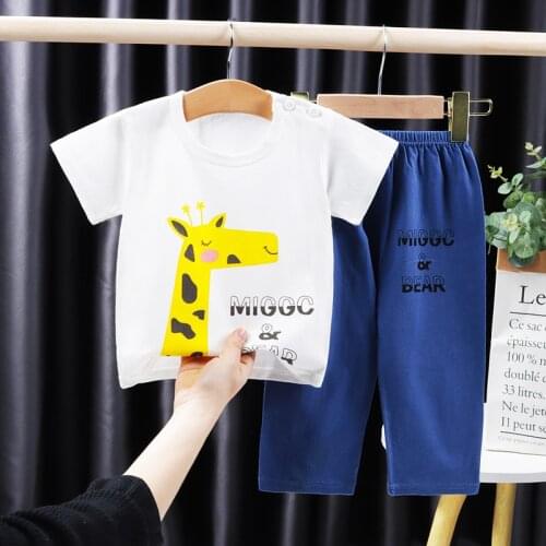 Summer Childrens Clothes 2 Piece Suit Cotton Baby Short Sleeve T-shirt Pants Home Clothes Boys Girls Kids Clothing Outfit