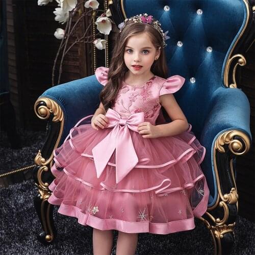 Summer Baby Girl Clothing Princess bow embroidery Flower Dress Girls Vintage Children Dress Wedding Party Ball Gown 2-10 Years