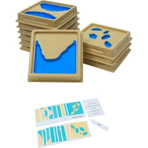 10pcs) Complete Set Land and Water Form Trays and Cards Montessori Materials for Geography Preschool Early Educational Toys