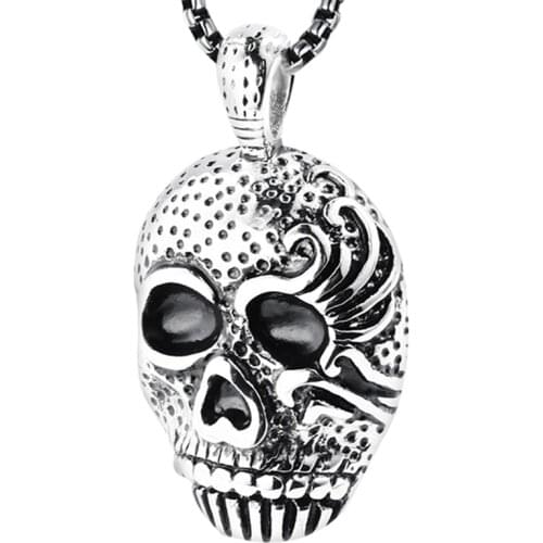 RIR Hip Hop Punk Style Nightclub Bar Cool Men Gold Necklace Stainless Steel Gothic Skull Pendant Necklace For Man Jewelry LP1312