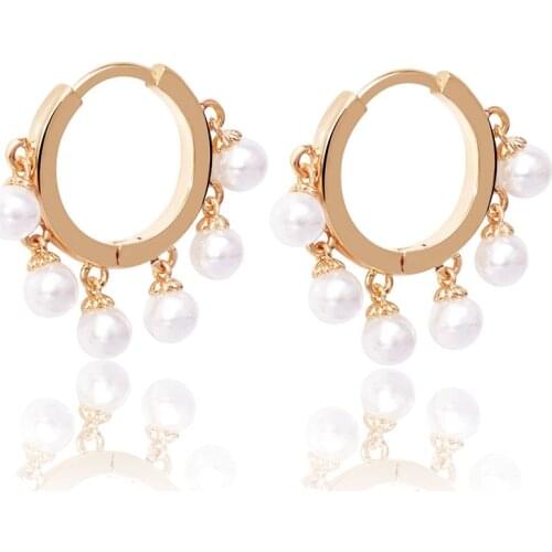 MxGxFam Pearls Charm Drop Earrings For Women Fashion Jewelry 18 k / White / Rose Gold Color