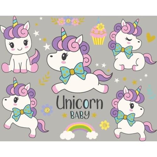 Cute Unicorn Babay Set Patches Fashion Tops Appliqued Heat Transfer Diy Iron-On Transfers For Clothing Girl Baby Jeans Sticker