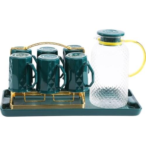 Zq Nordic Light Luxury Water Utensils Set Heat-Resistant Glass Cold Water Bottle Cold Water Jar Set Ceramic Cup Storage Rack