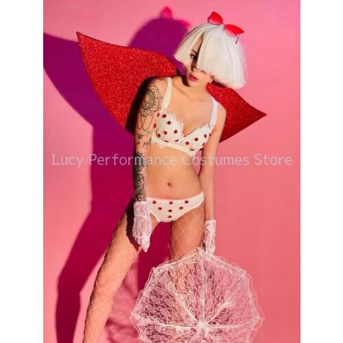 520 Valentines day new exaggerated lip back Lace Umbrella sexy performance suit nightclub performance suit