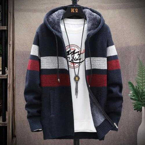 New Mens Sweater Coat 2021 Autumn Winter Thick Warm Hooded Faux Fur Wool Sweater Cardigan Jumpers Zipper Fleece Coat Men Y139