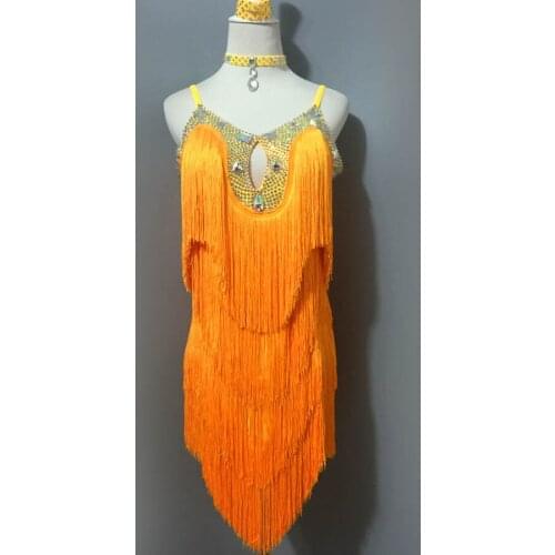 New latin dance costumes senior sexy stones tassel latin dance dress for women latin dance competition dresses S-4XL A32