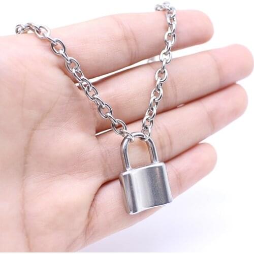 Punk Chain Silver Color With Lock Necklace For Women Men Padlock Pendant Necklace Statement Gothic Fashion Jewelry