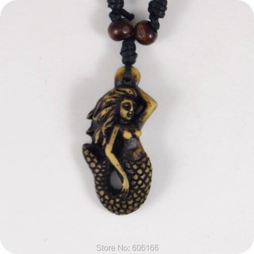 NEW Design Mermaid Resin Carving Pendant Necklace Amulet Lucky Gift Tribal Fashion Jewelry