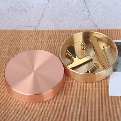 Hot Copper Round Storage Tray Home Decor Metal Storage Organizer Rose Gold Jewelry Box Object Storage Dishes Makeup Organizer