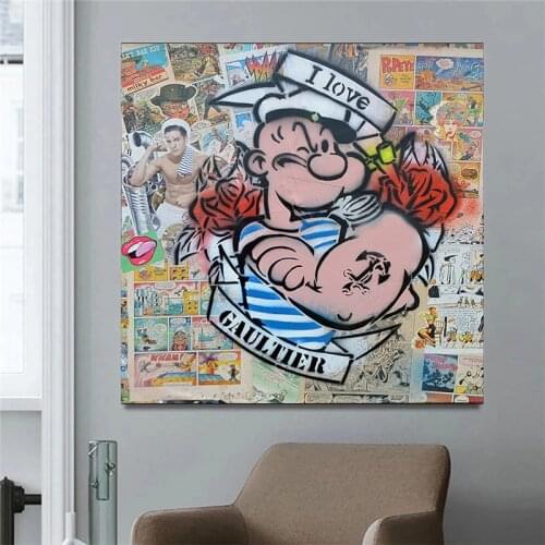 Graffiti Canvas Poster Wall Art Popeye Street Canvas Posters and Prints Pop Street Art Paintings for Living Room Canvas Art