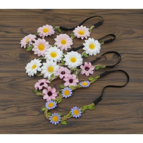 30pcs/lot Bohemian Daisy Flower Hairband Festival Burlap Headband Bridesmaid Head Wreath Seaside Wedding Beach Party Supplies