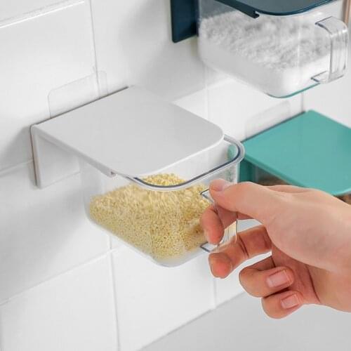 Dust-proof Wall Mount Spice Rack Organizer Sugar Bowl Salt Shaker Seasoning Container Spice Boxes Kitchen Supplies Storage