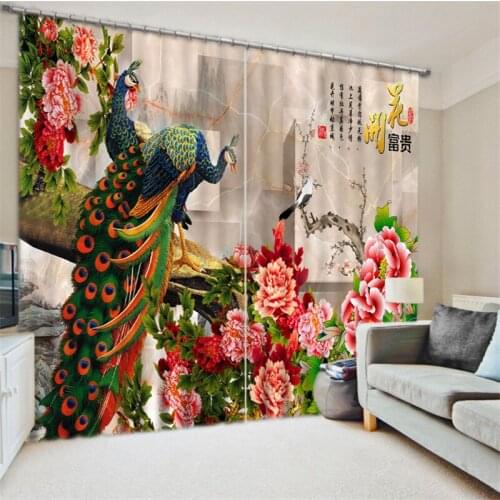 Beautiful Peacock Luxury Blackout 3D Curtains For Living room Bedding room Office Drapes Cotinas para sala