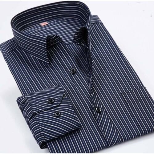 Good Quality Striped Dress Cotton Men Shirts Long Sleeved Solid Plaid Formal Male Business Shirt Brand Clothing Formal Man