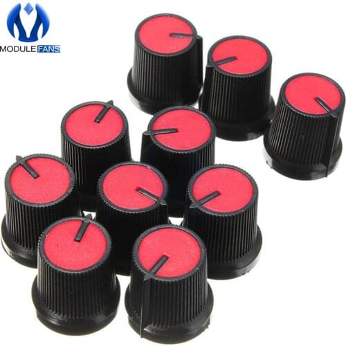 20pcs 0.6cm 6mm Knob Red Face Plastic For Rotary Taper Potentiometer Hole Volume Control Controller Black CAPS For WH148 RK097G