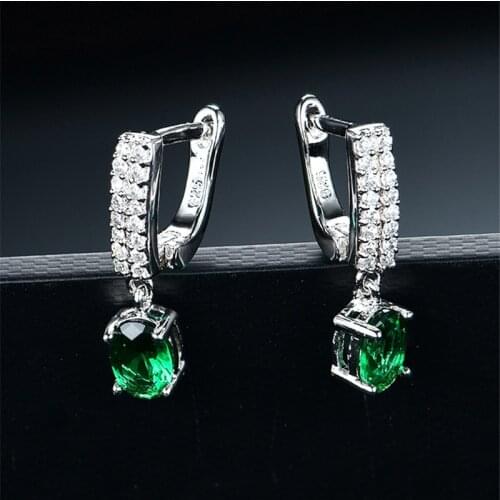 925 Sterling Sliver Earring Dangle Drop Created Russian Nano Emerald Vintage Clip Earrings For Women Gifts Fine Jewelry