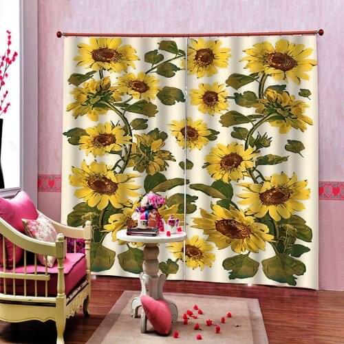 Custom curtains yellow sunflower curtains Bedroom living room windproof thickening blackout fabric
