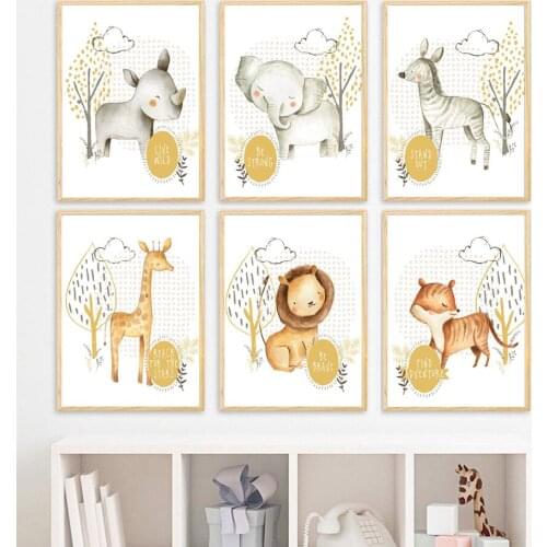 Elephant Fox Giraffe lion zebra Quotes Nursery Wall Art Canvas Painting Posters And Prints Wall Pictures Baby Kids Room Decor