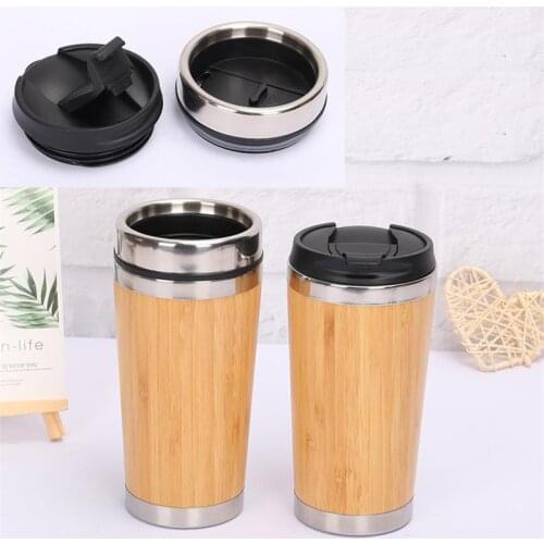 Natural Bamboo Tumbler 450ml Stainless Steel Liner Thermos Bottle Vacuum Flasks Insulated Bottles Coffee Tea Mug Wooden Cup