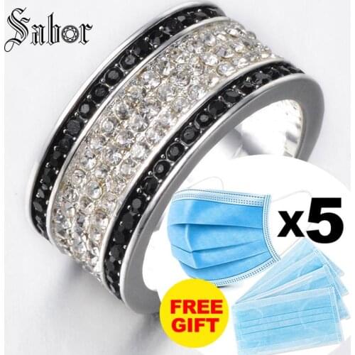 Top Quality Black Crystal Five Multi-Cubic Zirconia Wide Ring Jewelry Free Shipping silver color drop shipping