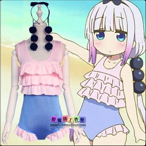 Anime High Quality Chi No Maid Dragon Kanna Kobayashi Sexy Swimsuit/Swimwear Cosplay Costume Halloween Free shipping 2020 New
