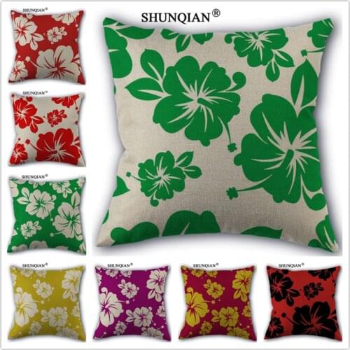 Y418 Hibiscus flowers Pillowcase Pillow Cover Cotton Linen Home Decorative Pillow Case Custom Pillowcase 45x45cm One Side