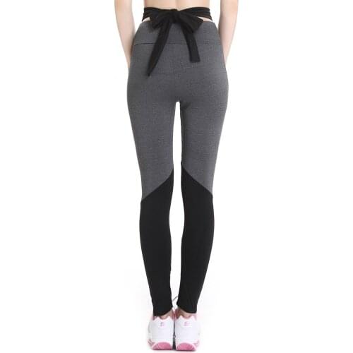 Women New Style Yoga Capri Stitching High Waist Bandage Bow Sports Fitness Pants