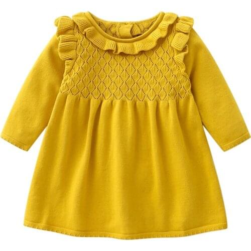 0-3 Years Toddler Baby Girls Knitted Dresses 2021 Fashion Newborns Bebes Solid Color Costumes Toddler Sweaters Ruffles Outfits