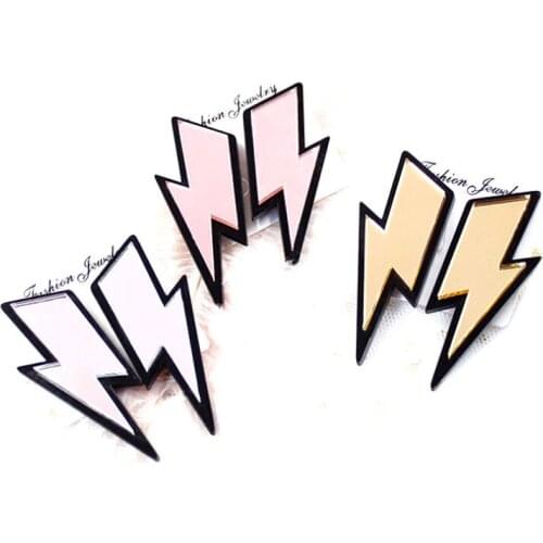 1pair) HP014-Lightning Bolt Earrings Allegry Free Rose Gold Mirror Lightning Acrylic Earrings
