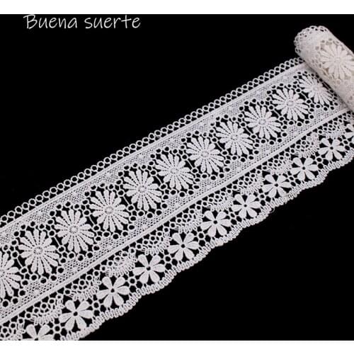 Buena Suerte 1Yard /lot 9.5cm 2018 New High Quality Milk Silk Lace Fabric Flowers Leaves White Ribbon Sewing Applique Lace TM118