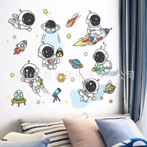 2021 Creative Space Astronaut Cartoon Children Wall Stickers for Room Layout Bedroom Bedside home Decoration