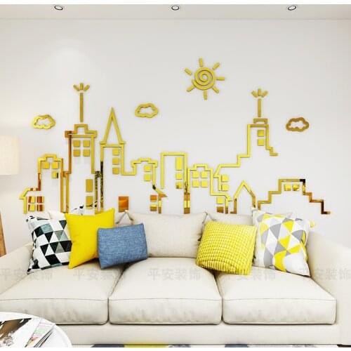 WS90 City silhouette 3D stereoscopic wall sticker self-adhesive skirting line window glass waist line decoration originality