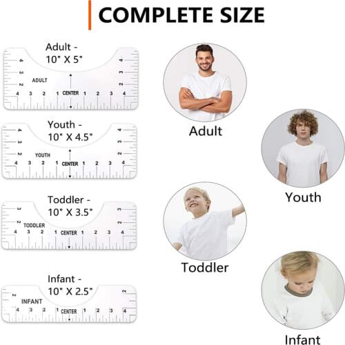 4PCS T-Shirt Alignment Ruler For Guiding T-Shirt Design Fashion Rulers With Size Chart DIY Drawing Template Craft Tool Drafting