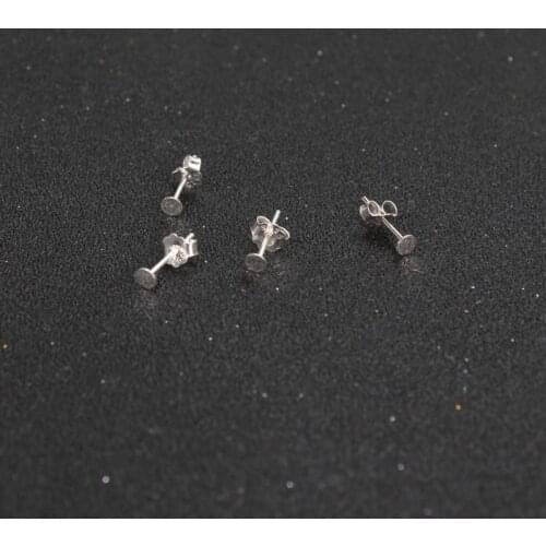 4pcs 925 Sterling Silver Earrings Settings 8mm Blank Round Base Cabochon Stud Ear Flat Base DIY Pure Silver Earrings