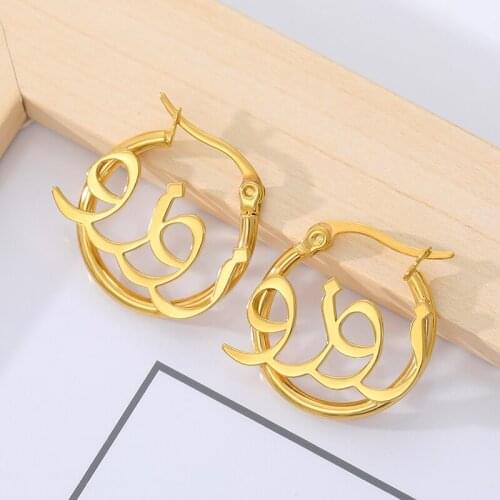 Gold Color Large Round Arabic Earrings Stainless Steel Fashion Women Charm Exaggerated Ear Ring NighClub Jewelry Lady Gift
