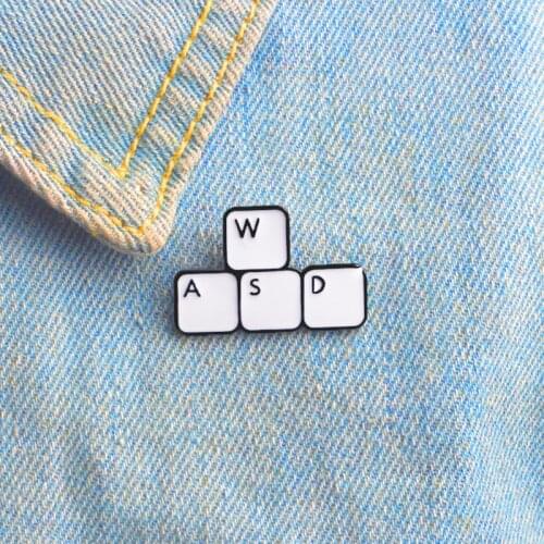 Gaming Keyboard WASD Brooch Funny Letter Block Computer Game Control Keyboard Enamel Pin Shirt Denim Badge Computer Worker Gifts