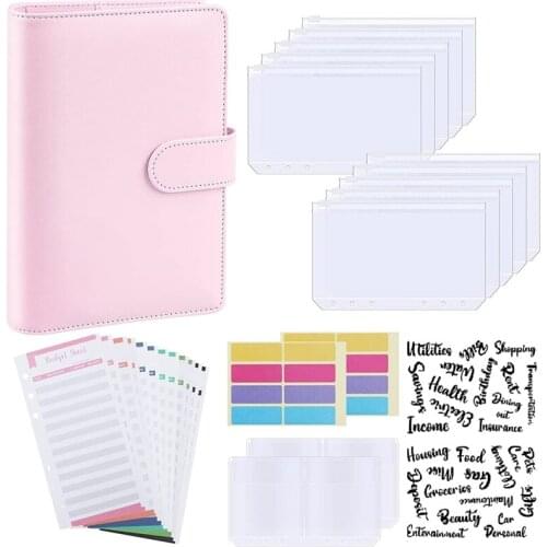 Budget Binder, A6 PU Leather Notebook Planner Organizer Refillable 6 Ring Binder Cover Letter Sticker Labels