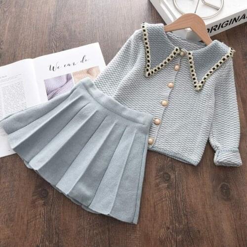 Baby Kids Princess Party Suits For 2-6 Years New Girls Plaid Sweaters And Skirts Outfits Children Elegant Knitting Clothes Sets