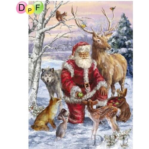 DPF diamond embroidery Santa Claus and small animals diamond painting cross stitch crafts diamond mosaic full square home decor
