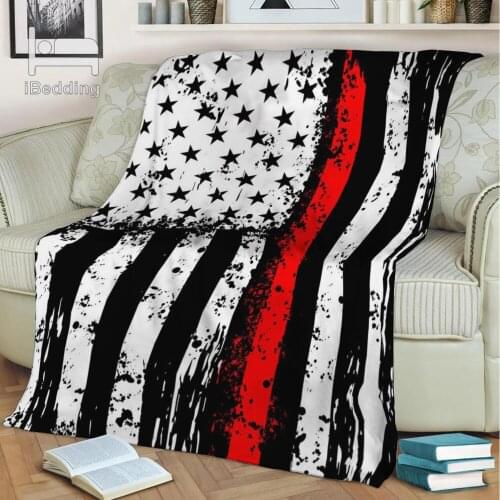 Red Line American Flag Flannel Throw Blanket Printed Quilts Gift Soft Blanket for Sofa Bed Soft Print on Demand Dropshipping