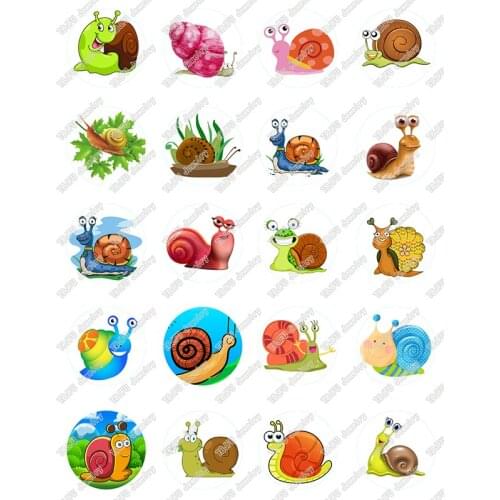 20pcs/lot 18mm 20mm 25mm Round Colorful Cartoon Snail Pattern Glass Cabochon for DIY Jewelry Making Findings & Components T071