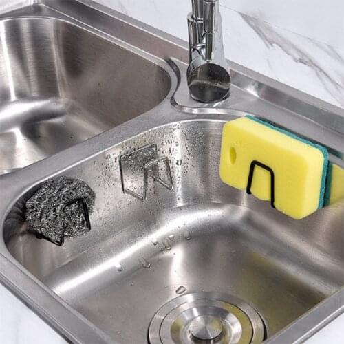 Kitchen Stainless Steel Sink Sponges Holder Self Adhesive Drain Drying Rack Kitchen Wall Hooks Accessories Storage Organizer