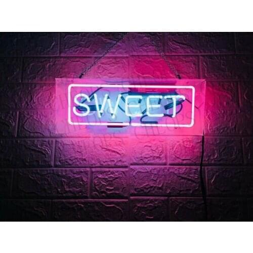 Sweet Acrylic Box Gift Neon Signs Real Glass Tube Beer Bar Pub Bedroom Wall Homeroom Girlsroom Party Decor Lamp 14"x5"