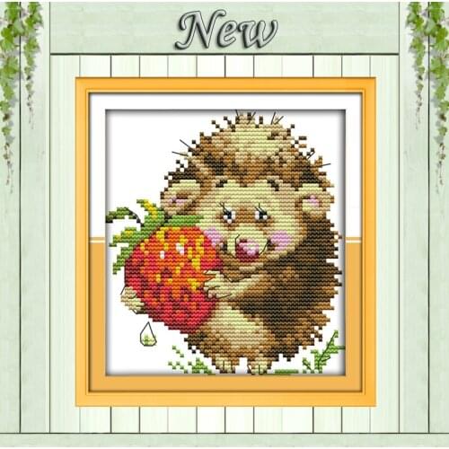 The hedgehog and strawberry animal home Decor counted print on fabric DMC 11CT 14CT Cross Stitch kits,needlework Sets embroidery