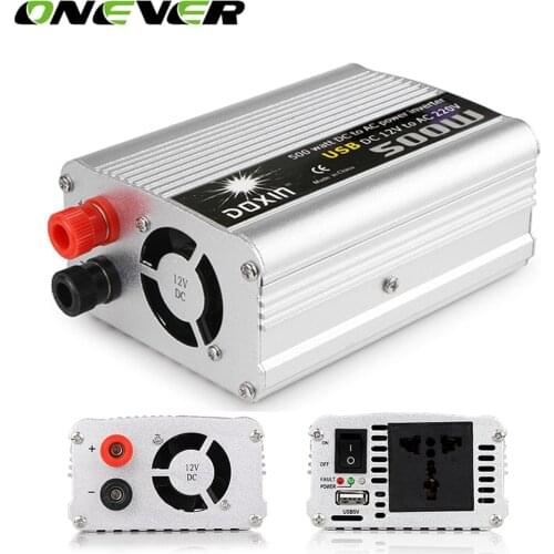 Onever 500W USB Car Power Modified Sine Wave Inverter Converter DC 12V to AC 220V Auto Aluminium 50Hz 1000W Peak Power Inverter