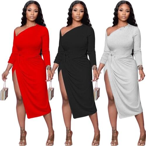 Sexy Women Long Dress Split Party Night Streetwear Off Shoulder Full Sleeve Long Dress Summer Clothes Vestidos